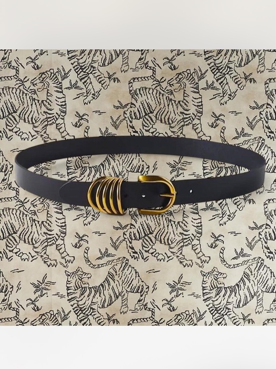 Anthropologie Accessories - Anthropologie Black Leather Belt with Gold Triple-Ring Buckle